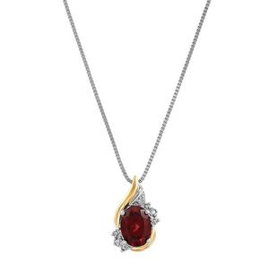 Brilliance Fine Oval Garnet Diamond Pendant in Sterling Silver & 10K Yellow Gold